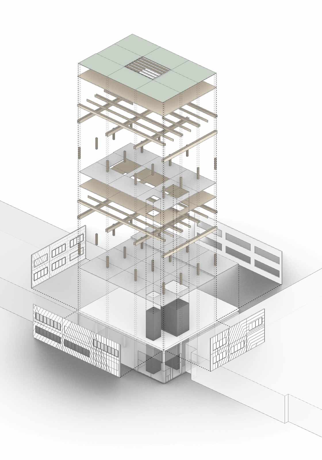 Planung des Bürogebäudes als Holzbau. Piktogramm: ATP
